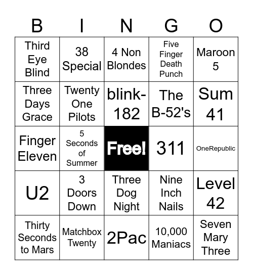 Band with numbers in their name Bingo Card