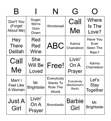 ISG BINGO BANGO SONGO ROUND 1 Bingo Card