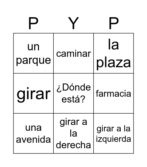 Direcciones Bingo Card