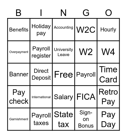 Payroll - Educate VCU Bingo Card