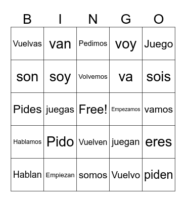 Spanish Bingo Card