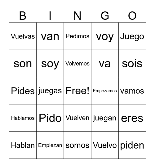 Spanish Bingo Card