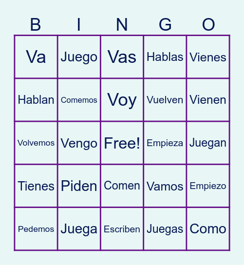 Spanish Bingo Card