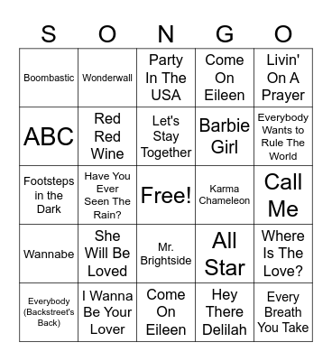 Bingo Bango Songo Round 1 Bingo Card