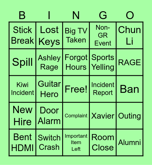 Gameroom Bingo Card