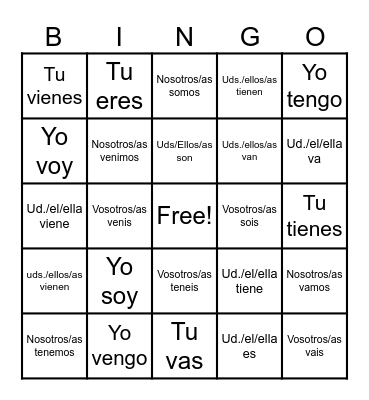 Spanish Bingo Card