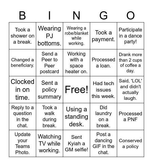 Just for FUN Bingo! Bingo Card