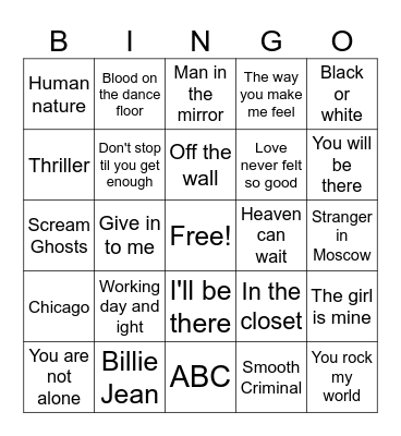 King of Pop Bingo Card