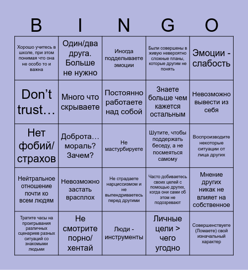 Аянокоджи бинго Bingo Card