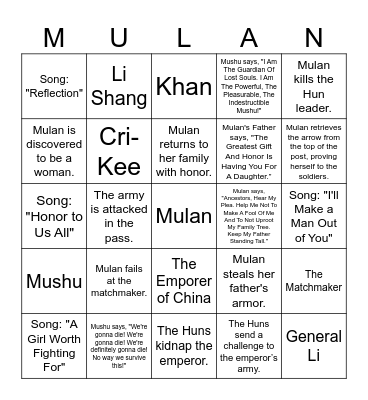 Magdalein Olympics | Movie Bingo Card