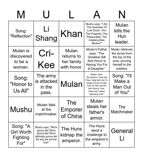 Magdalein Olympics | Movie Bingo Card