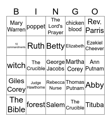 The Crucible Bingo Card