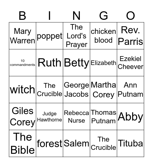 The Crucible Bingo Card