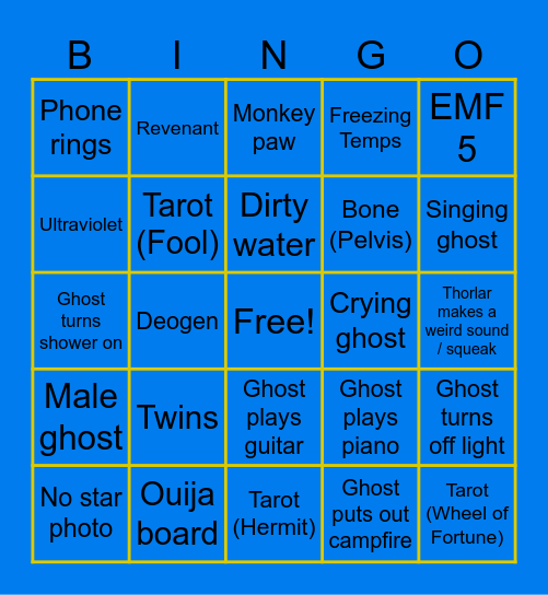 Thorlar Phasmo Bingo Card
