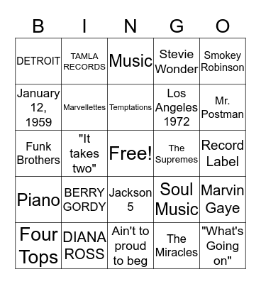MOTOWN Bingo Card
