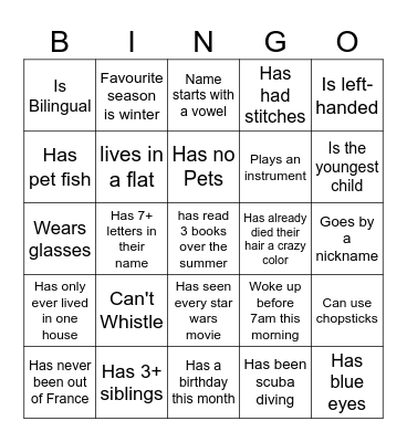 Speed dating bingo Card