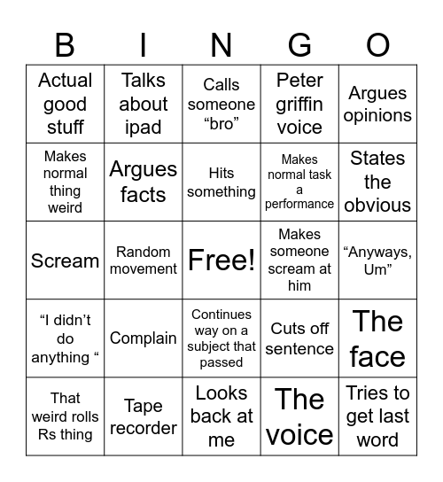 Untitled Bingo Card