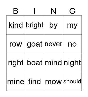 Long i Bingo Card