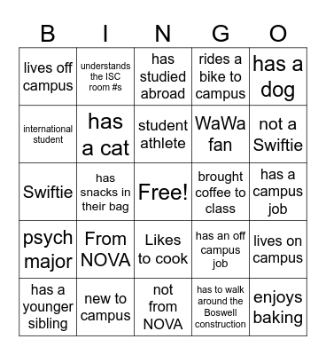 Get to Know You Bingo Card