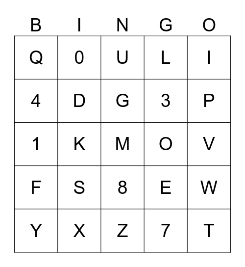 French Alphabet & #'s 0 - 10 Bingo Card