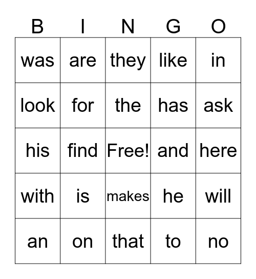 Sight Words- LEAD 21 Unit 1 Bingo Card