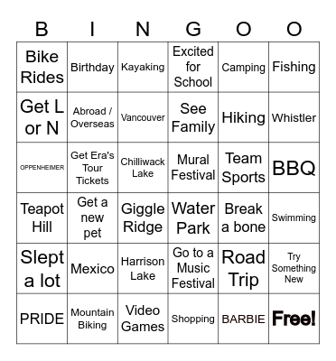SUMMERTIME BINGO Card