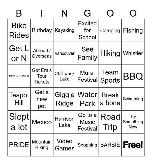 SUMMERTIME BINGO Card