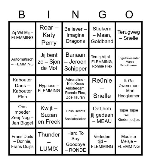 muziekbingo Fenna! Bingo Card