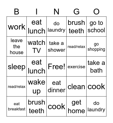 Daily Activities Bingo Card