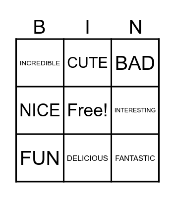 DESCRIPTIVE WORDS Bingo Card