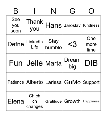 Team *No Name* Bingo Card