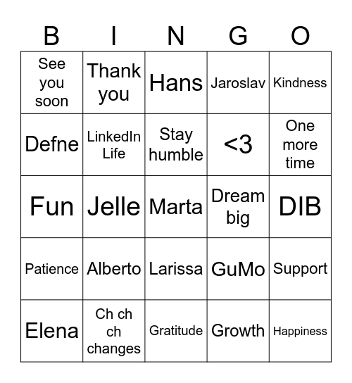 Team *No Name* Bingo Card