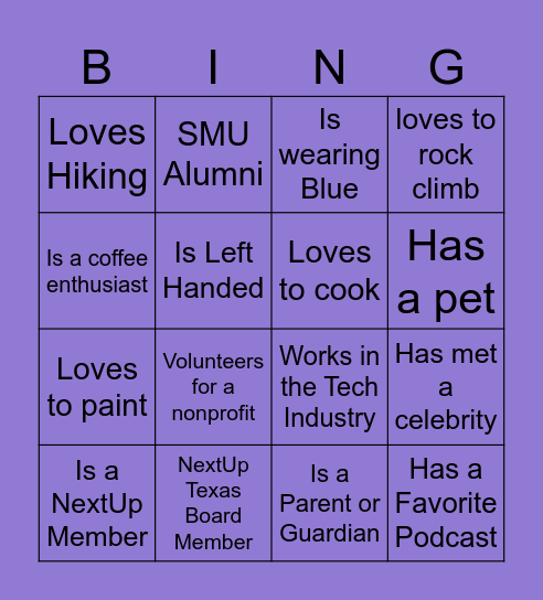 NextUp Texas Networking Bingo Card