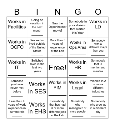 Mentorship Networking Bingo Card