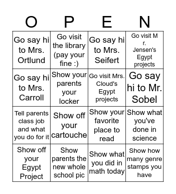 Open House Bingo! Bingo Card