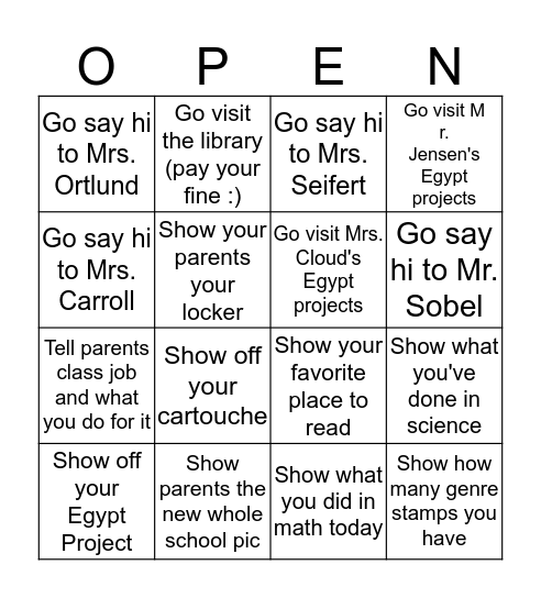 Open House Bingo! Bingo Card