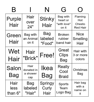 Hair Donation Bingo Card