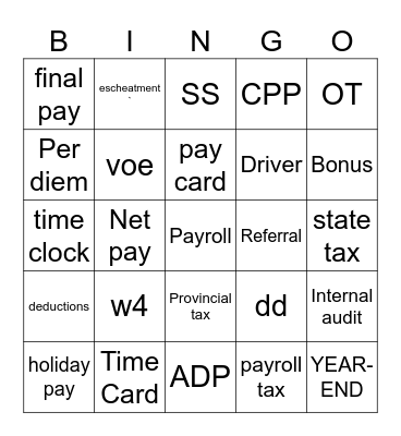 Payroll Bingo Card