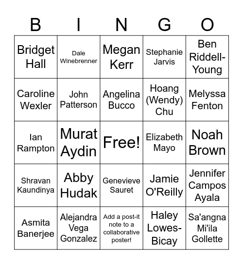 COLDEX Poster Bingo Card