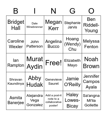 COLDEX Poster Bingo Card