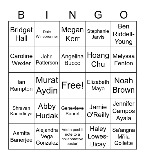 COLDEX Poster Bingo Card