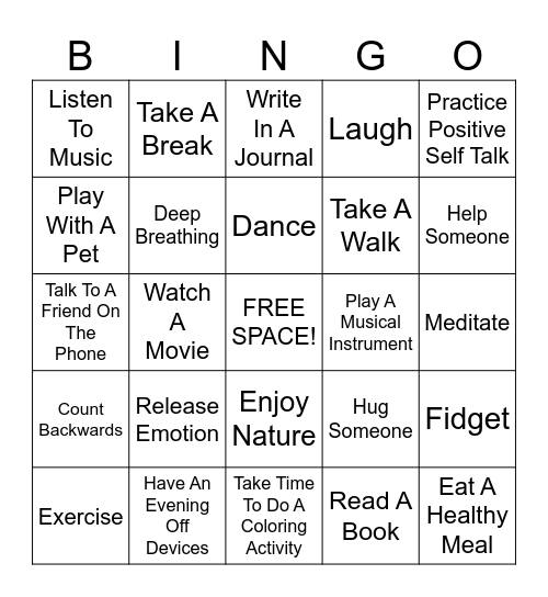 GWMS Suicide Prevention Bingo Card