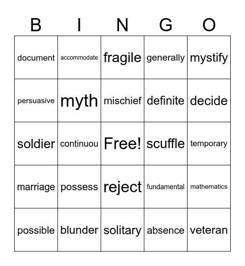 Untitled Bingo Card