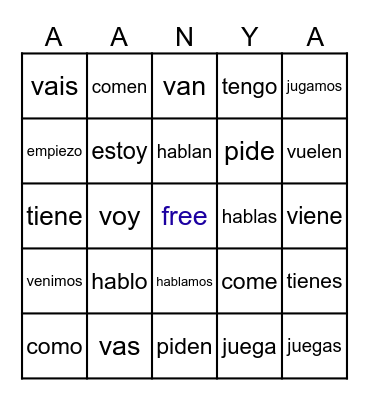 SPANISH PANISH Bingo Card