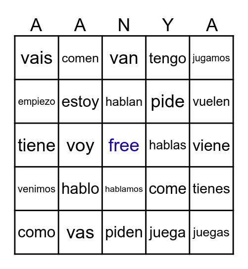 SPANISH PANISH Bingo Card