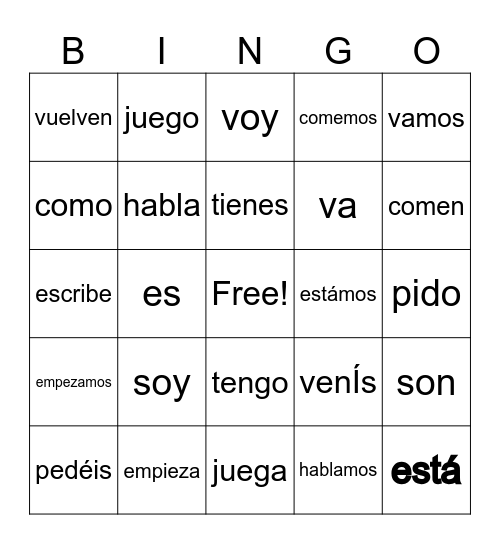Spanish Bingo #2 Bingo Card