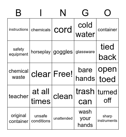 Safety BINGO Card