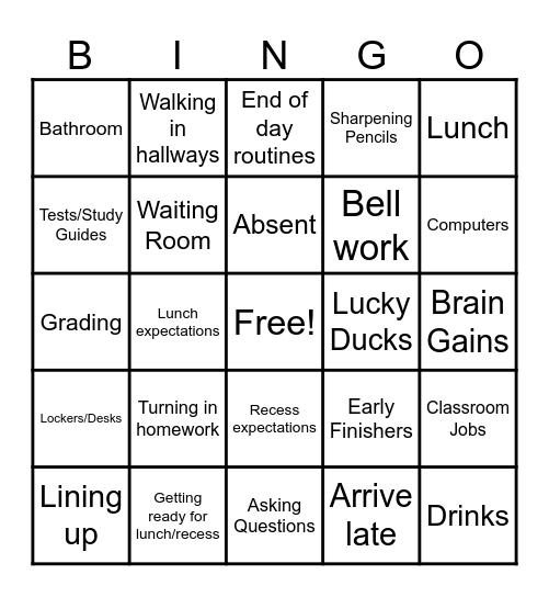 Procedure Bingo Card