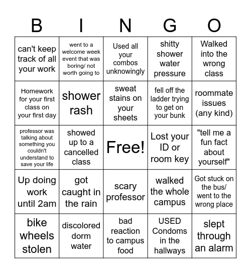 The First Week of Being A Freshman at MSU Bingo Card