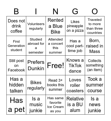 BINGO Ice Breaker Bingo Card